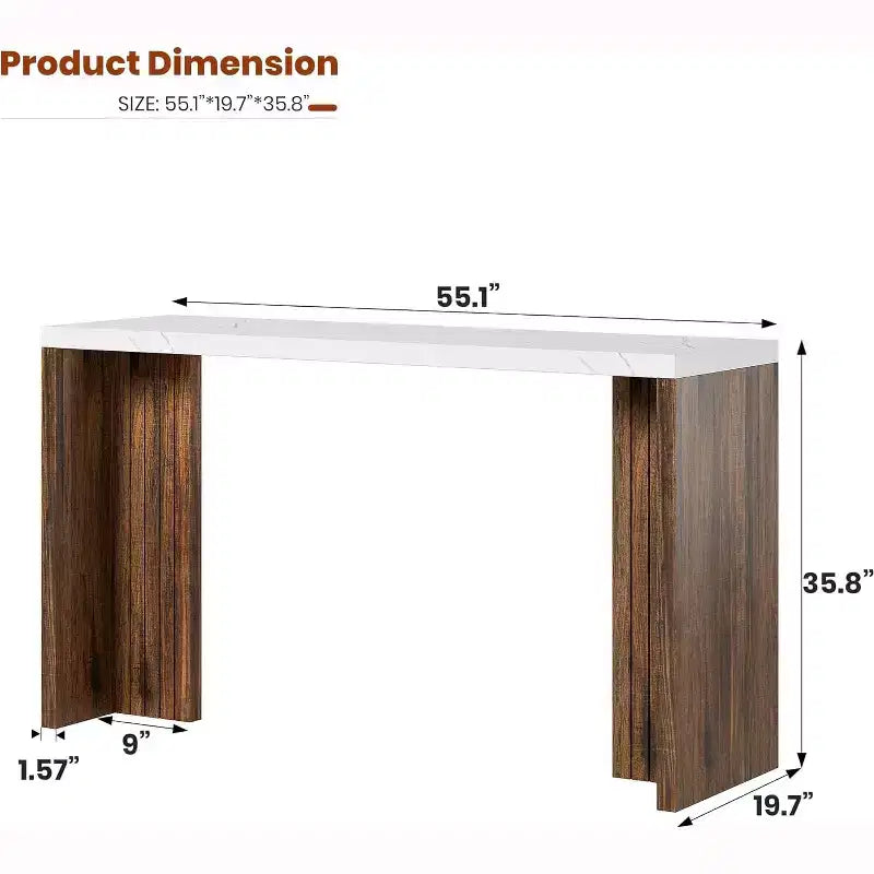 Table de bar en T de 55", table de pub à hauteur de comptoir avec plateau en faux marbre, unité de bar rectangulaire moderne pour cuisine, salle à manger, salon