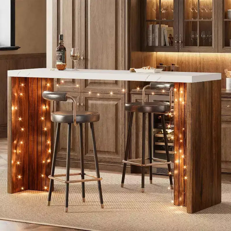 Table de bar en T de 55", table de pub à hauteur de comptoir avec plateau en faux marbre, unité de bar rectangulaire moderne pour cuisine, salle à manger, salon