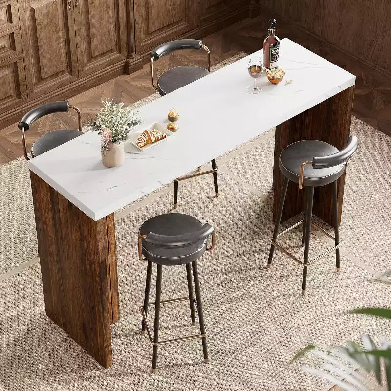 Table de bar en T de 55", table de pub à hauteur de comptoir avec plateau en faux marbre, unité de bar rectangulaire moderne pour cuisine, salle à manger, salon