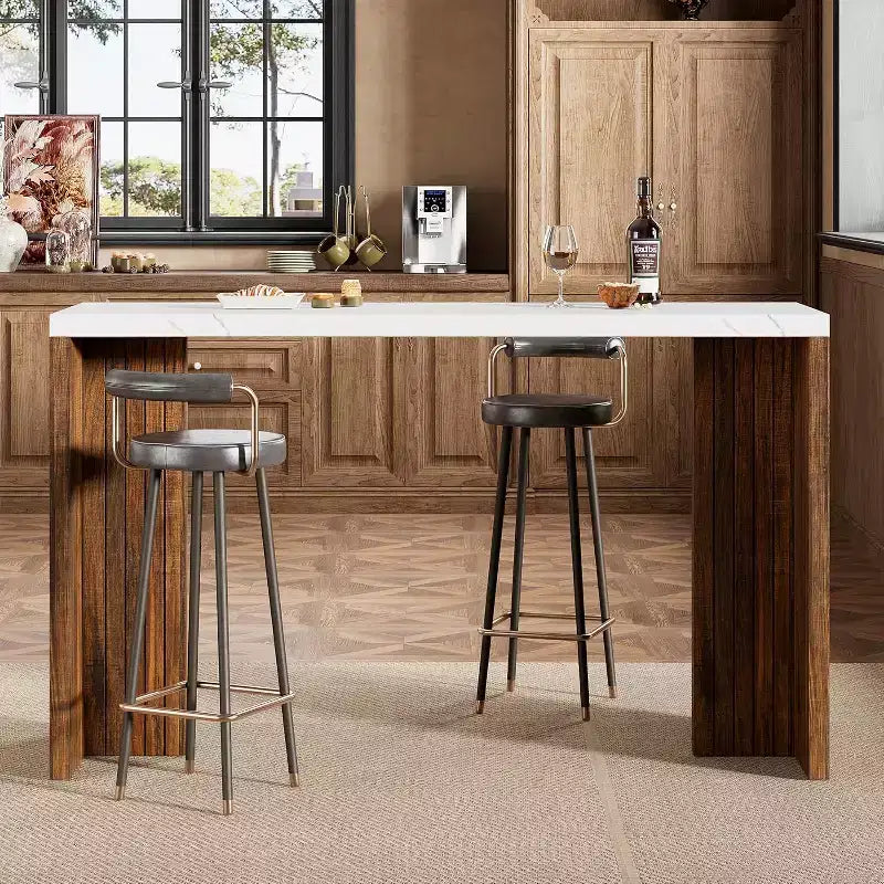 Table de bar en T de 55", table de pub à hauteur de comptoir avec plateau en faux marbre, unité de bar rectangulaire moderne pour cuisine, salle à manger, salon