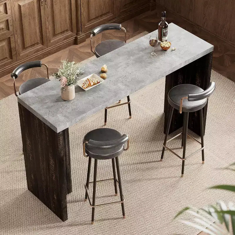 Table de bar en T de 55", table de pub à hauteur de comptoir avec plateau en faux marbre, unité de bar rectangulaire moderne pour cuisine, salle à manger, salon