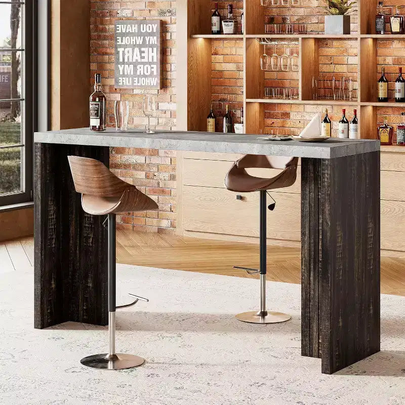 Table de bar en T de 55", table de pub à hauteur de comptoir avec plateau en faux marbre, unité de bar rectangulaire moderne pour cuisine, salle à manger, salon