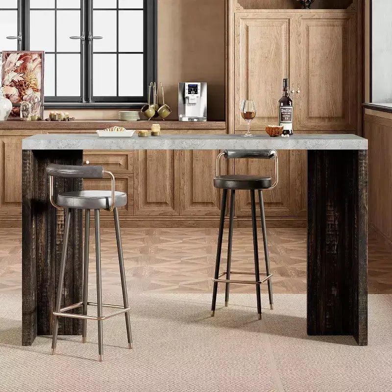 Table de bar en T de 55", table de pub à hauteur de comptoir avec plateau en faux marbre, unité de bar rectangulaire moderne pour cuisine, salle à manger, salon
