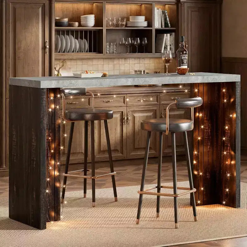 Table de bar en T de 55", table de pub à hauteur de comptoir avec plateau en faux marbre, unité de bar rectangulaire moderne pour cuisine, salle à manger, salon
