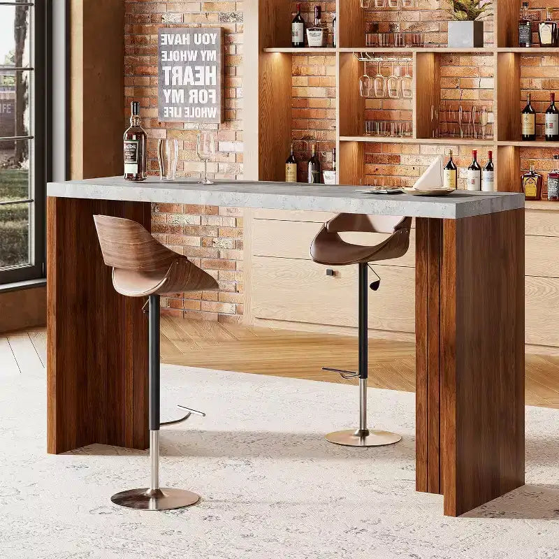 Table de bar en T de 55", table de pub à hauteur de comptoir avec plateau en faux marbre, unité de bar rectangulaire moderne pour cuisine, salle à manger, salon