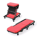 Costway 2-in-1 Rolling Folding Z Creeper Seat with 6 Swivel Casters, Heavy Duty Metal Frame Black + Red/Black