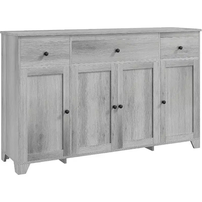 Buffet de salle à manger avec rangement, meuble de rangement de cuisine minimaliste avec 3 tiroirs et 4 portes, table console de style ferme, bar à café pour la cuisine