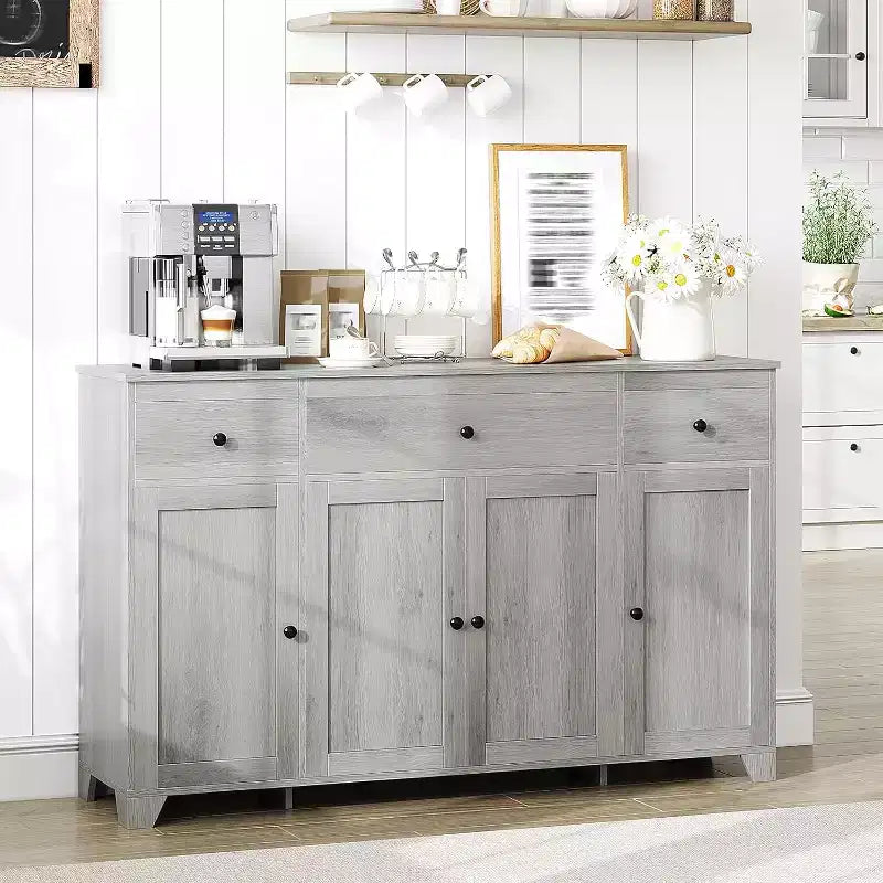 Sideboard Buffet Cabinet with Storage,Minimalist Kitchen Storage Cabinet with 3 Drawers&4 Doors,Farmhouse Buffet Console Table Coffee Bar for Kitchen