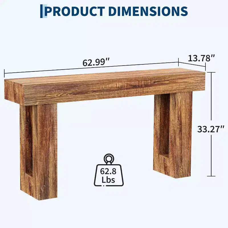 Table console de 160 cm de long pour entrée, table d'appoint étroite derrière le canapé, style industriel rustique en chêne, marron