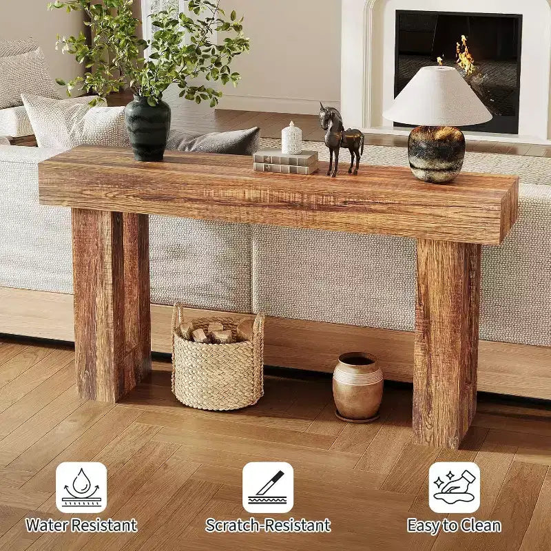 Table console de 160 cm de long pour entrée, table d'appoint étroite derrière le canapé, style industriel rustique en chêne, marron