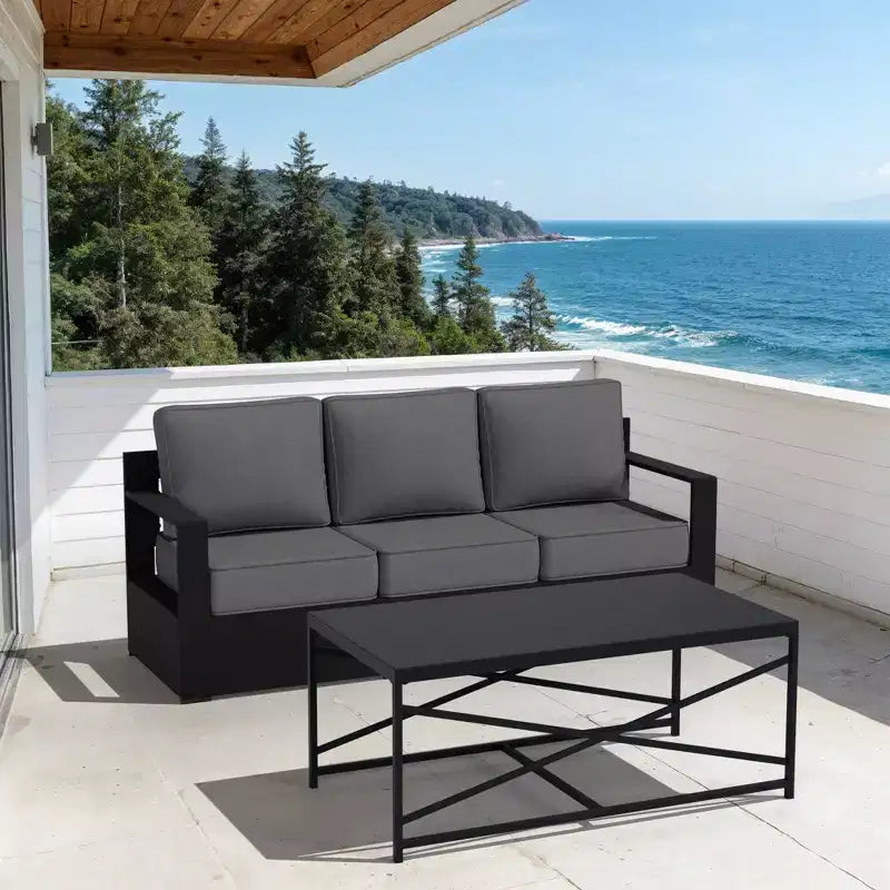 Ensemble canapé 3 places et table basse d'extérieur UPTIOT avec tissu résistant aux intempéries