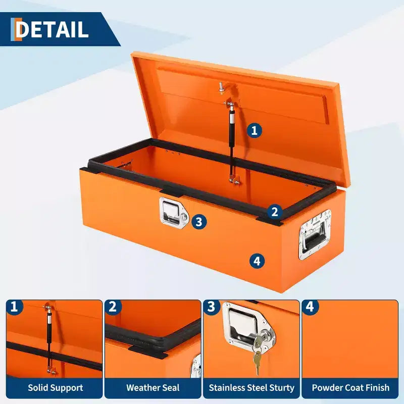 Boîte à outils en acier pour plateau de camion, boîte à outils en tôle larmée avec poignée latérale et clés de verrouillage, coffre de rangement organiseur
