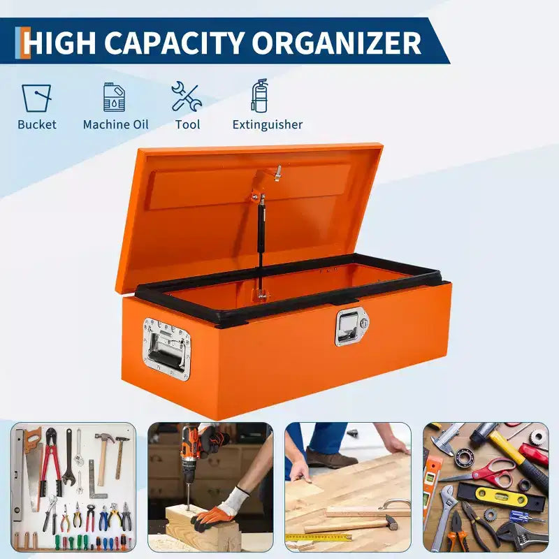 Boîte à outils en acier pour plateau de camion, boîte à outils en tôle larmée avec poignée latérale et clés de verrouillage, coffre de rangement organiseur