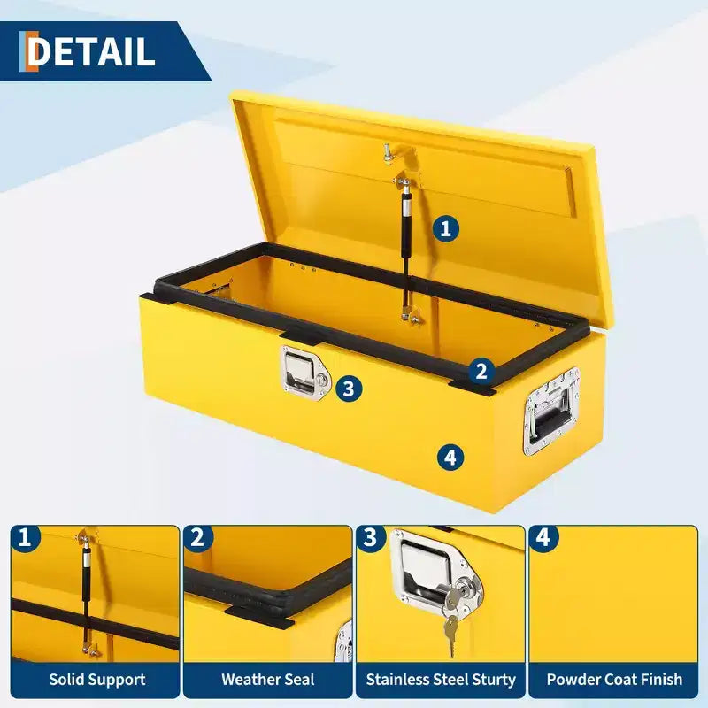 Boîte à outils en acier pour plateau de camion, boîte à outils en tôle larmée avec poignée latérale et clés de verrouillage, coffre de rangement organiseur