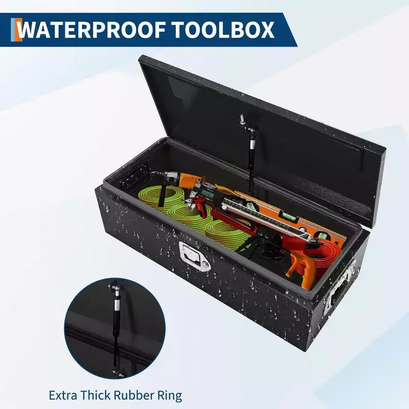 Boîte à outils en acier pour plateau de camion, boîte à outils en tôle larmée avec poignée latérale et clés de verrouillage, coffre de rangement organiseur