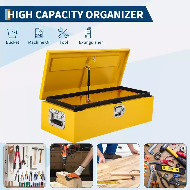 Boîte à outils en acier pour plateau de camion, boîte à outils en tôle larmée avec poignée latérale et clés de verrouillage, coffre de rangement organiseur