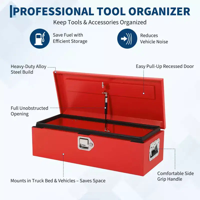 Boîte à outils en acier pour plateau de camion, boîte à outils en tôle larmée avec poignée latérale et clés de verrouillage, coffre de rangement organiseur