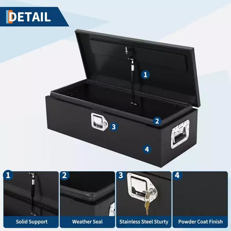 Boîte à outils en acier pour plateau de camion, boîte à outils en tôle larmée avec poignée latérale et clés de verrouillage, coffre de rangement organiseur