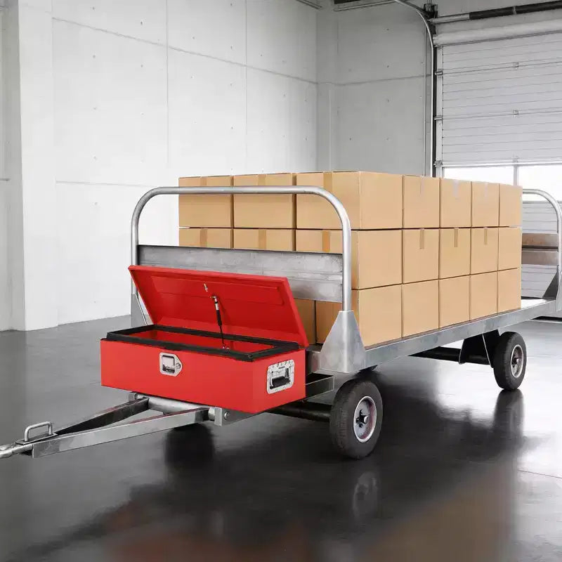 Boîte à outils en acier pour plateau de camion, boîte à outils en tôle larmée avec poignée latérale et clés de verrouillage, coffre de rangement organiseur