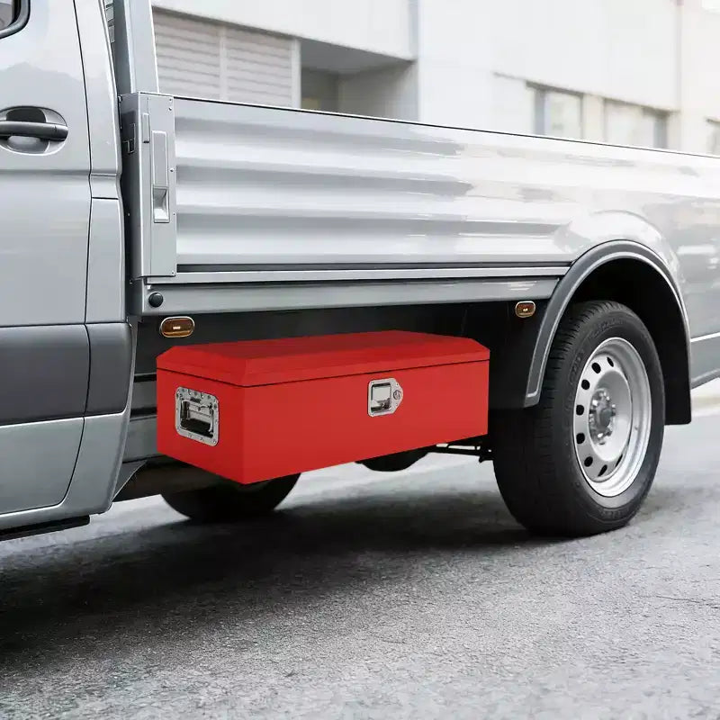 Boîte à outils en acier pour plateau de camion, boîte à outils en tôle larmée avec poignée latérale et clés de verrouillage, coffre de rangement organiseur