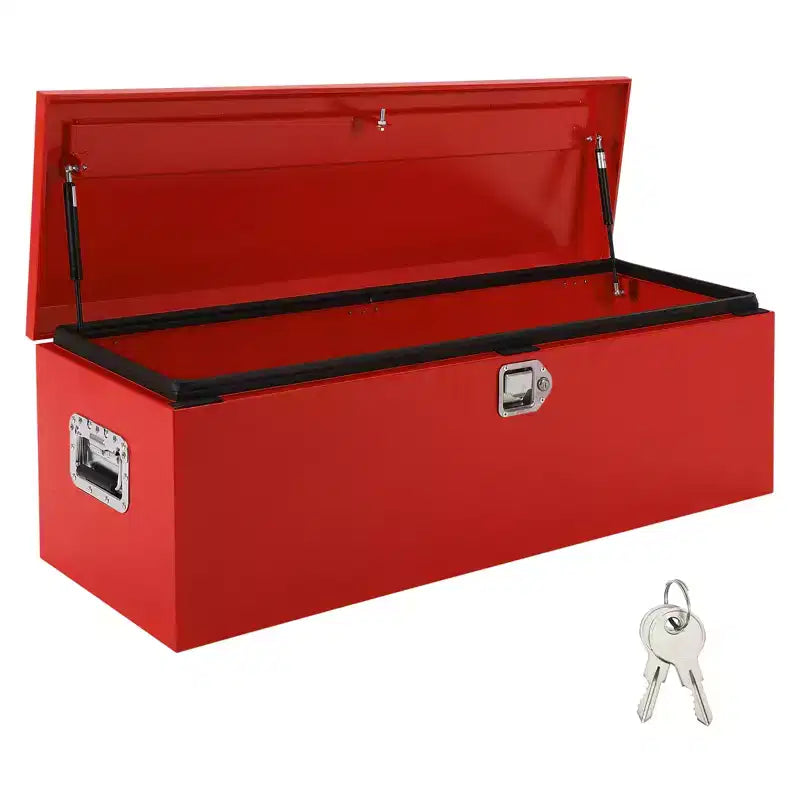 Boîte à outils en acier pour plateau de camion, boîte à outils en tôle larmée avec poignée latérale et clés de verrouillage, coffre de rangement organiseur
