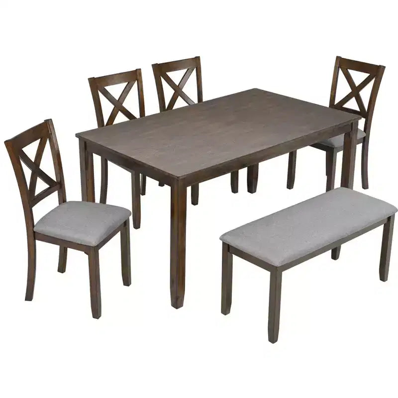 sumyeg Ensemble de salle à manger 6 pièces en bois avec table, 4 chaises rembourrées et banc
