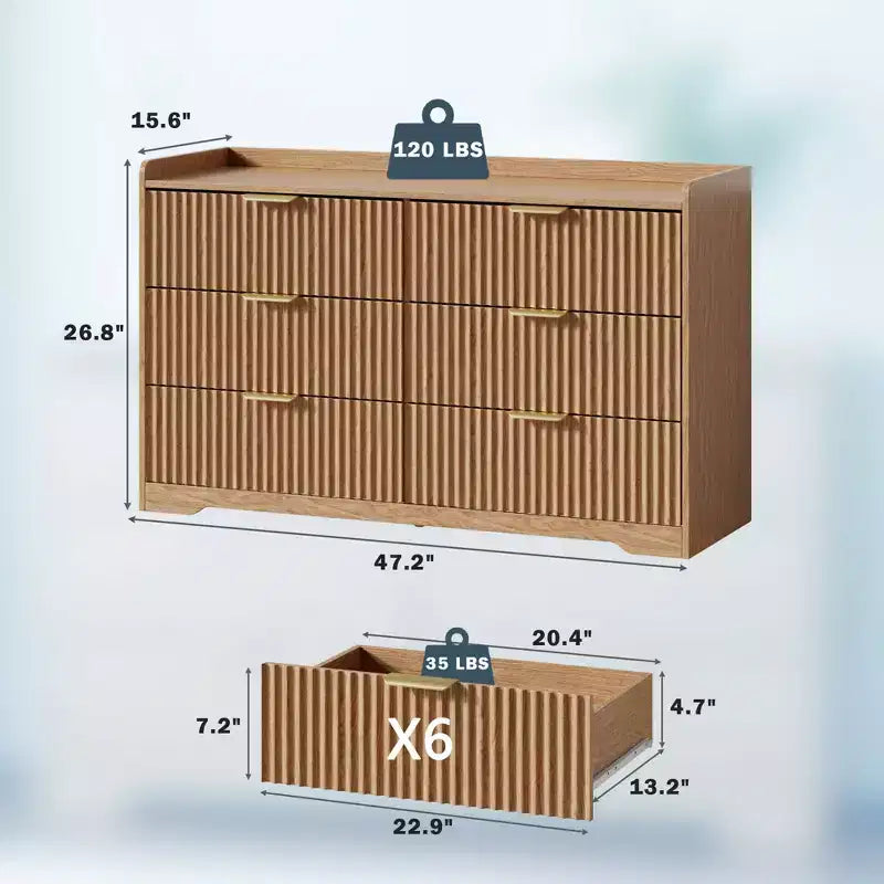 Commode double moderne à 6 tiroirs, large coffre de rangement en bois, meuble de chambre à coucher, organiseur de vêtements pour chambre d'enfant, avec dispositif anti-basculement