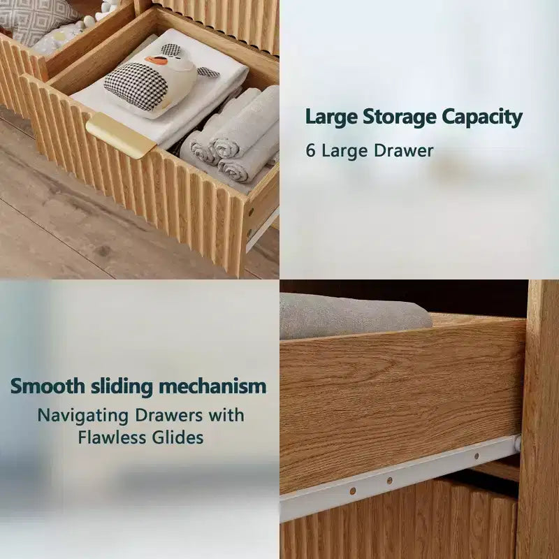 Commode double moderne à 6 tiroirs, large coffre de rangement en bois, meuble de chambre à coucher, organiseur de vêtements pour chambre d'enfant, avec dispositif anti-basculement