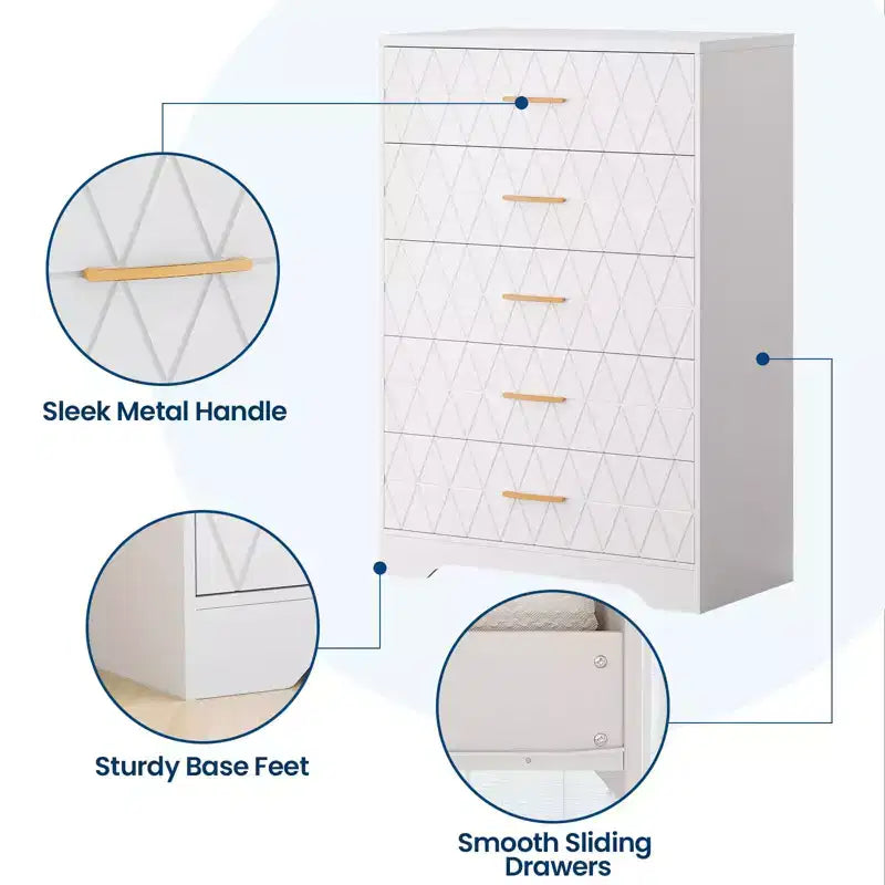 Commode 5 tiroirs pour chambre à coucher, Commode 5 tiroirs pour placard, Table de chevet moderne, Meuble de rangement pour salon, couloir