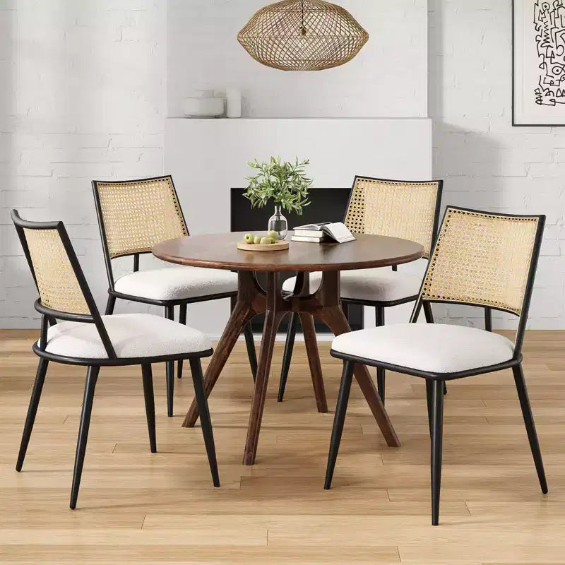 Lot de 2 chaises de salle à manger du milieu du siècle, chaises de salle à manger en rotin avec cadre en métal, chaises de salle à manger en tissu bouclette pour salle à manger, cuisine