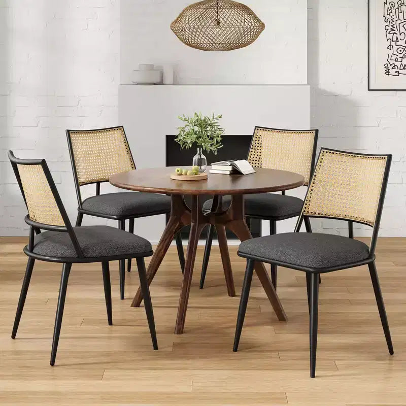 Lot de 2 chaises de salle à manger du milieu du siècle, chaises de salle à manger en rotin avec cadre en métal, chaises de salle à manger en tissu bouclette pour salle à manger, cuisine
