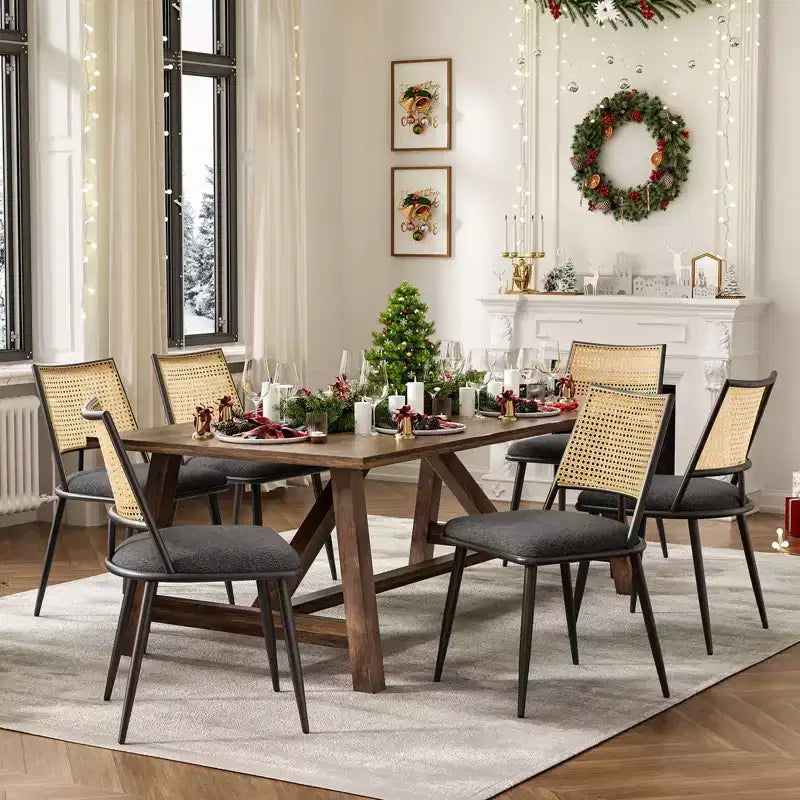 Lot de 2 chaises de salle à manger du milieu du siècle, chaises de salle à manger en rotin avec cadre en métal, chaises de salle à manger en tissu bouclette pour salle à manger, cuisine