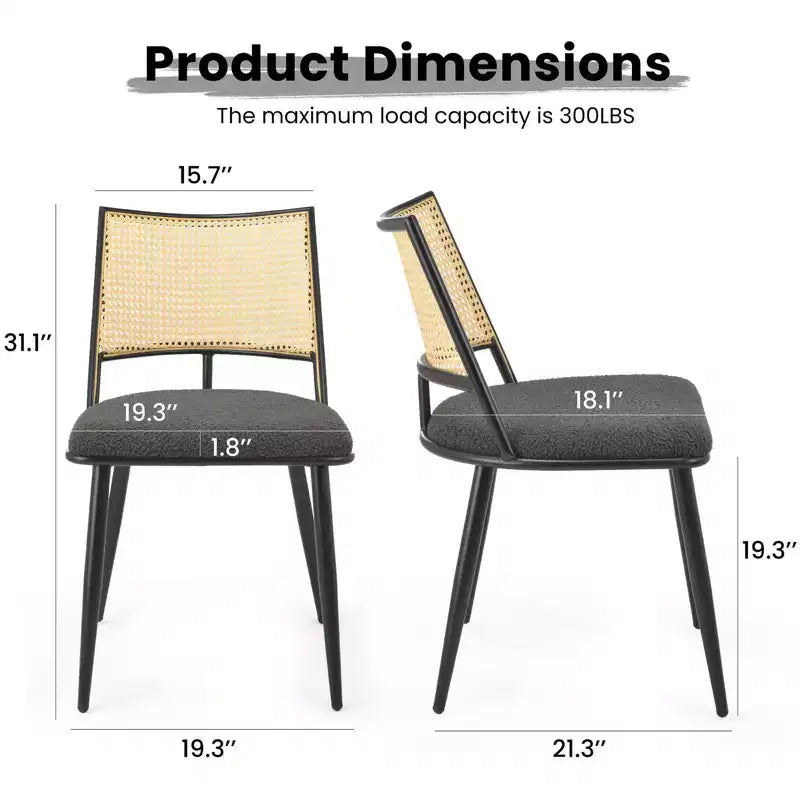 Lot de 2 chaises de salle à manger du milieu du siècle, chaises de salle à manger en rotin avec cadre en métal, chaises de salle à manger en tissu bouclette pour salle à manger, cuisine