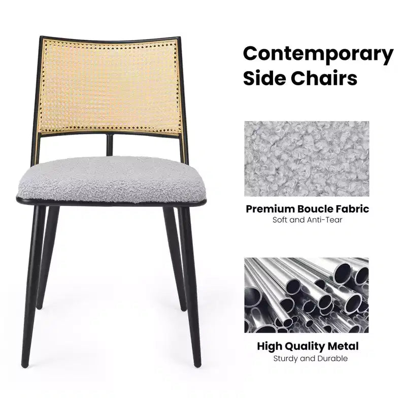 Lot de 2 chaises de salle à manger du milieu du siècle, chaises de salle à manger en rotin avec cadre en métal, chaises de salle à manger en tissu bouclette pour salle à manger, cuisine