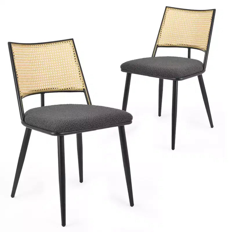 Lot de 2 chaises de salle à manger du milieu du siècle, chaises de salle à manger en rotin avec cadre en métal, chaises de salle à manger en tissu bouclette pour salle à manger, cuisine