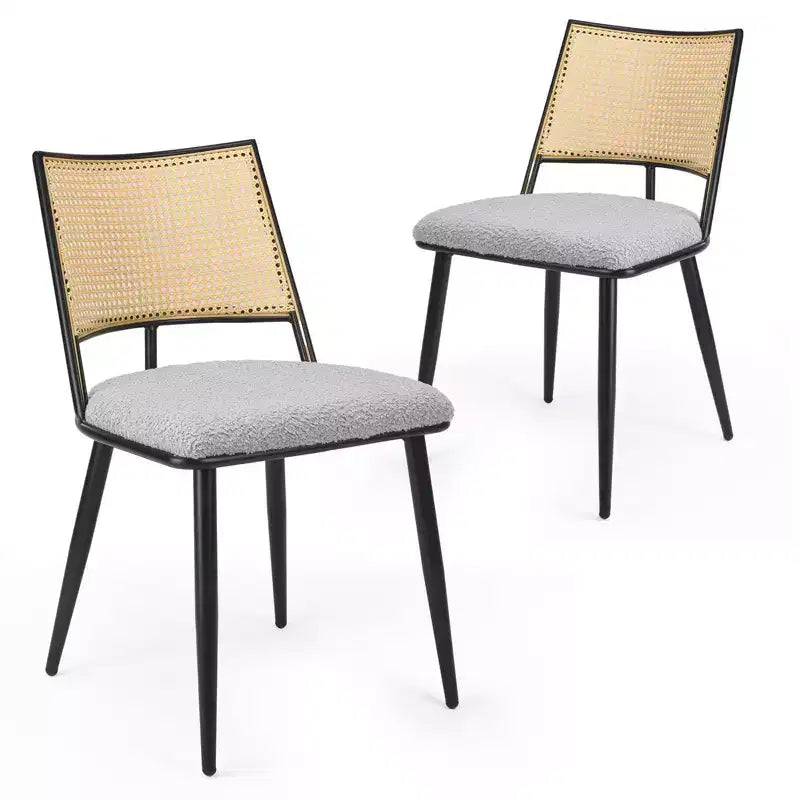 Okak Mid-Century Dining Chairs Set of 2, Rattan Dining Chairs with Metal Frame, Boucle Dining Room Chairs for Dining Room, Kitchen