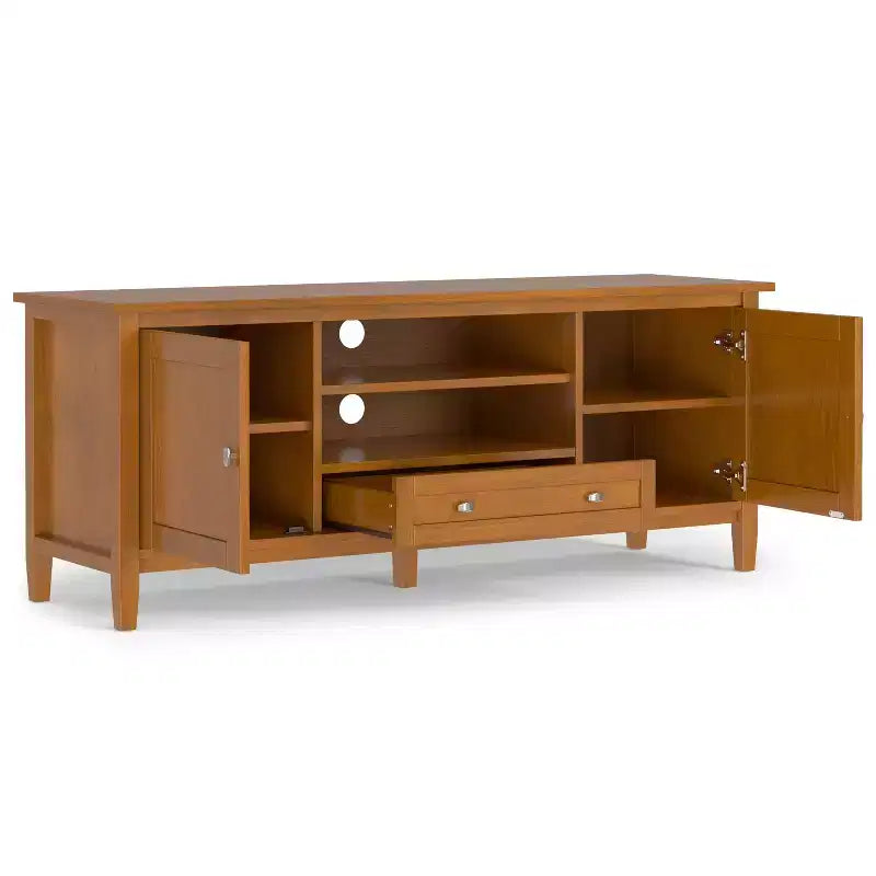 Meuble TV bas Mid-Century Modern en bois massif de 72 po de large, en noyer, pour téléviseurs jusqu'à 80 po