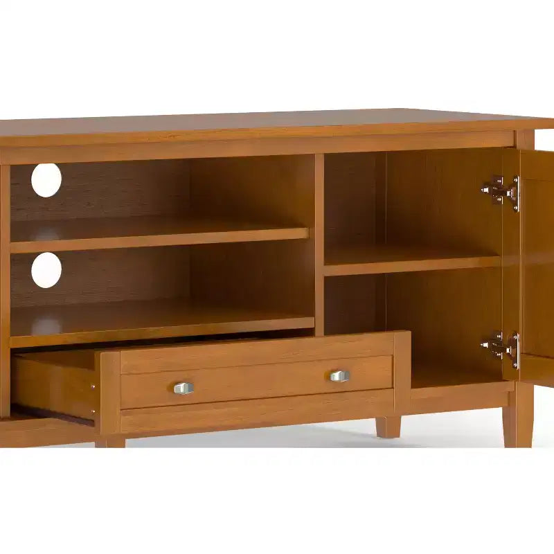 Meuble TV bas Mid-Century Modern en bois massif de 72 po de large, en noyer, pour téléviseurs jusqu'à 80 po