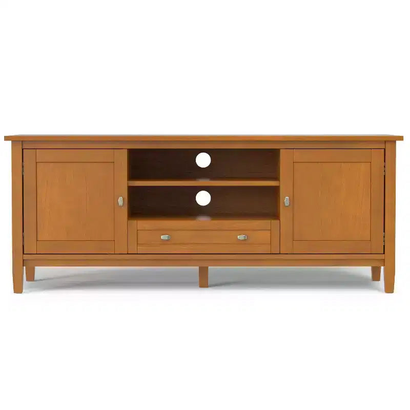 Meuble TV bas Mid-Century Modern en bois massif de 72 po de large, en noyer, pour téléviseurs jusqu'à 80 po