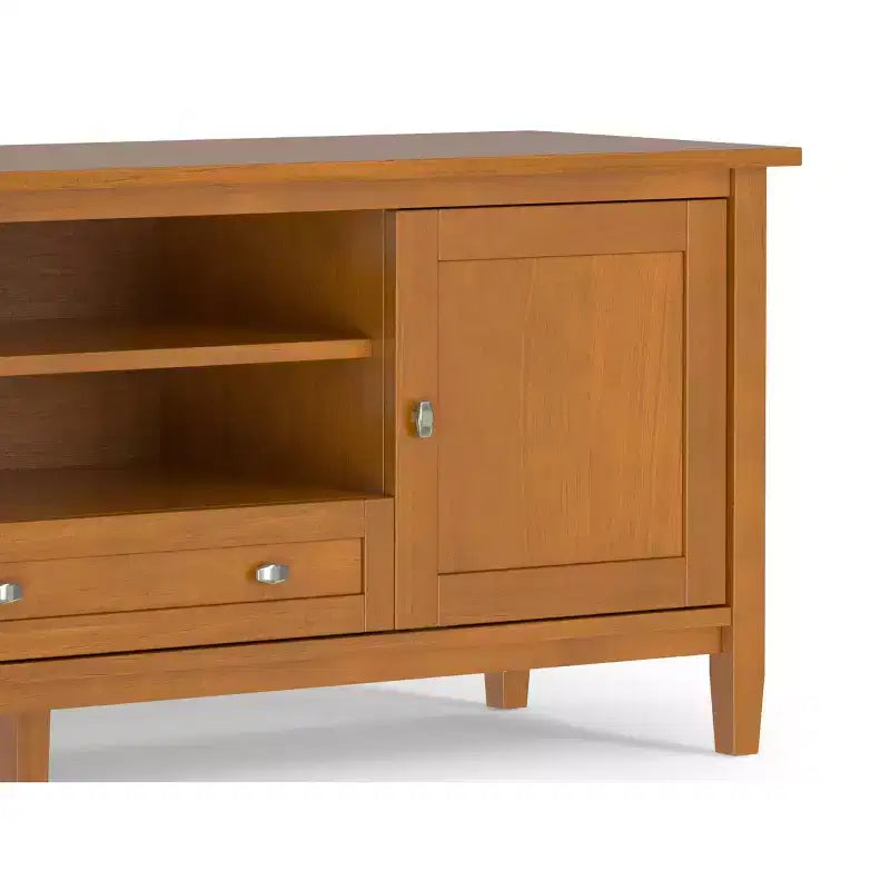 Meuble TV bas Mid-Century Modern en bois massif de 72 po de large, en noyer, pour téléviseurs jusqu'à 80 po