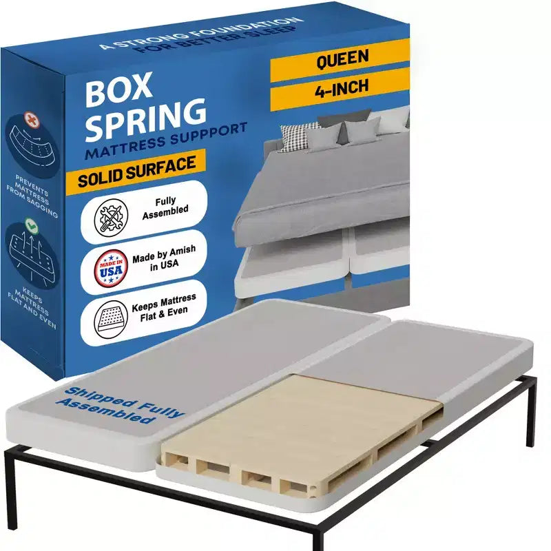 Continental Sleep, Solid Surface Box Spring Bed Base Queen Size, Quiet Noise Free, 2-Pieces Under Mattress-Support Box Spring, White