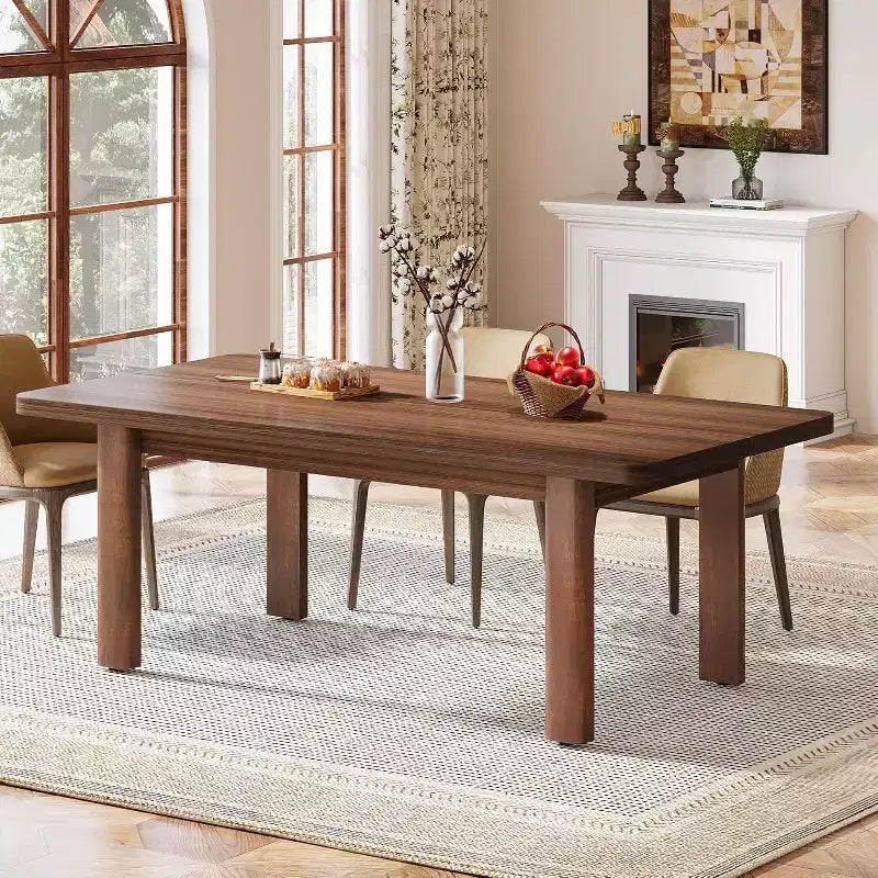 Table à manger en bois de style rustique de 160 cm pour 4 à 6 personnes, grande table de cuisine et de salle à manger rectangulaire avec pieds en bois massif pour la cuisine et la salle à manger
