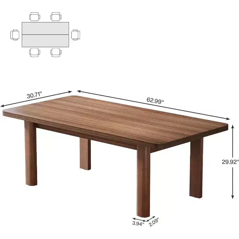 Table à manger en bois de style rustique de 160 cm pour 4 à 6 personnes, grande table de cuisine et de salle à manger rectangulaire avec pieds en bois massif pour la cuisine et la salle à manger