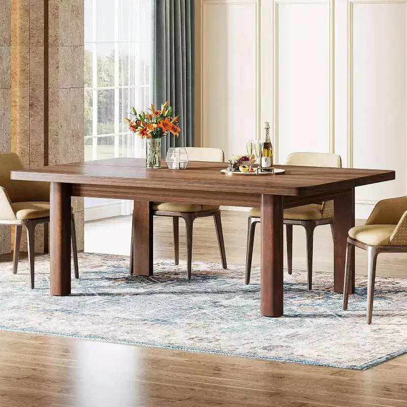 Table à manger en bois de style rustique de 160 cm pour 4 à 6 personnes, grande table de cuisine et de salle à manger rectangulaire avec pieds en bois massif pour la cuisine et la salle à manger