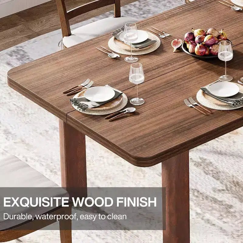 Table à manger en bois de style rustique de 160 cm pour 4 à 6 personnes, grande table de cuisine et de salle à manger rectangulaire avec pieds en bois massif pour la cuisine et la salle à manger