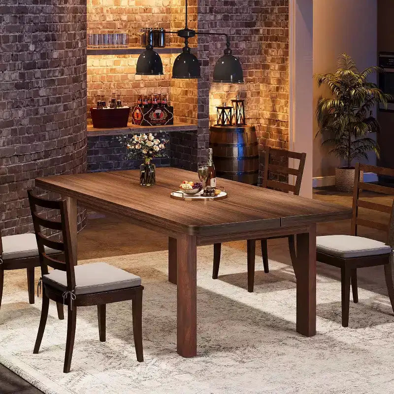 Table à manger en bois de style rustique de 160 cm pour 4 à 6 personnes, grande table de cuisine et de salle à manger rectangulaire avec pieds en bois massif pour la cuisine et la salle à manger