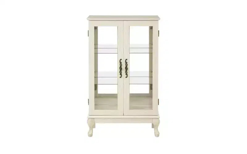 VIYET 44 Lighted Curio Cabinet, White MDF+Glass Display w/ Tempered Glass Doors & Adjustable Shelves (Mirrored Back, Bulb Included)