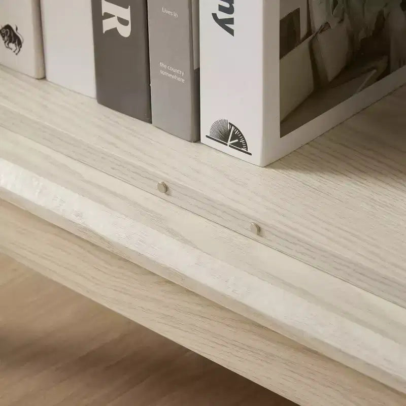 Vitrine éclairée de 44", blanc MDF+verre, avec portes en verre trempé et étagères réglables (fond miroir, ampoule incluse)