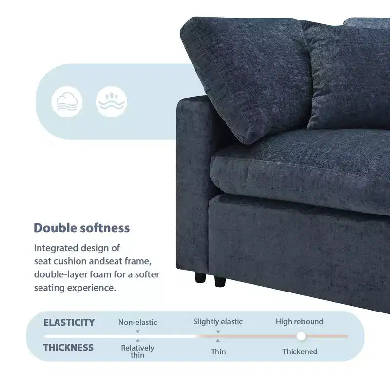 Canapé-lit modulaire 6 places en chenille Polibi avec ottoman