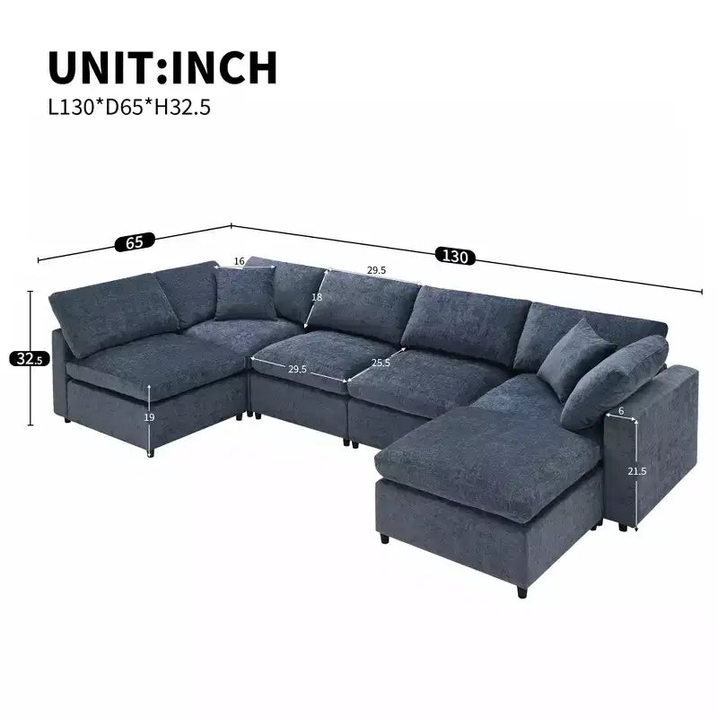 Canapé-lit modulaire 6 places en chenille Polibi avec ottoman